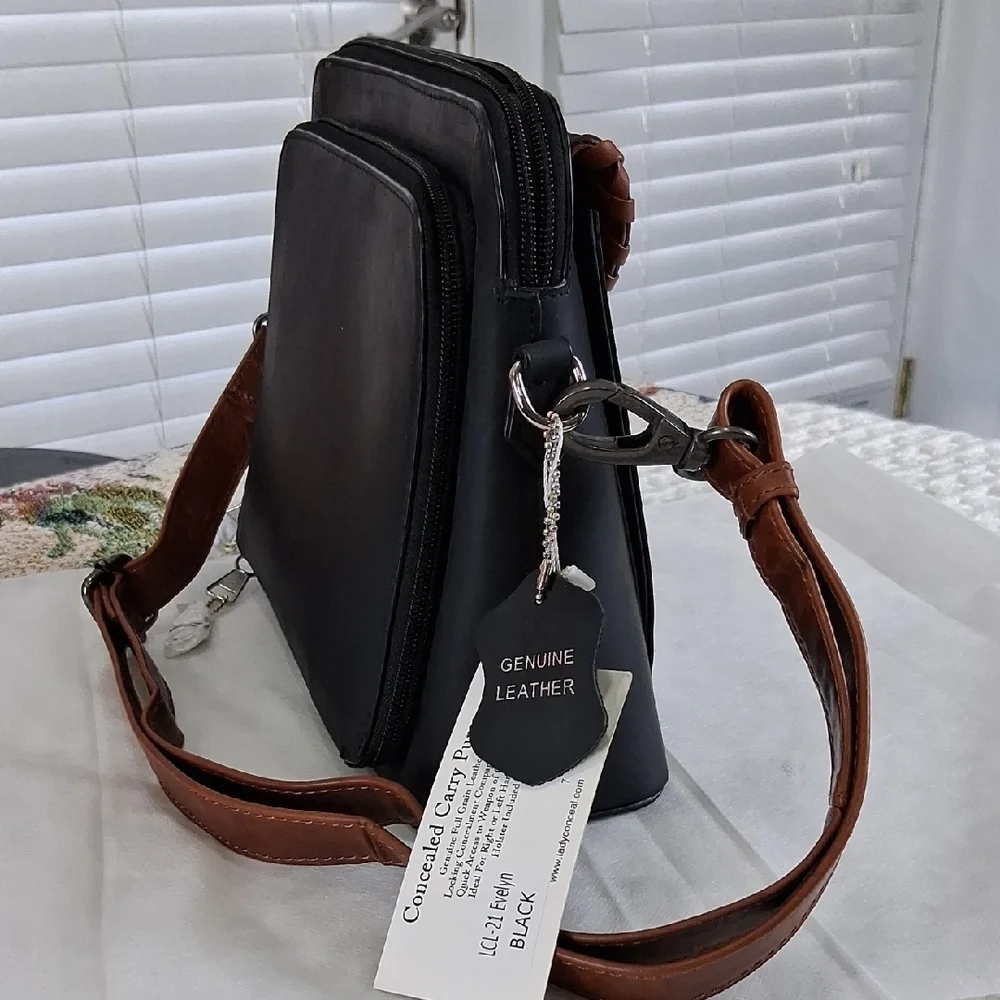 Lady Conceal Black and Brown Leather Crossbody Bag - Picture 7 of 13